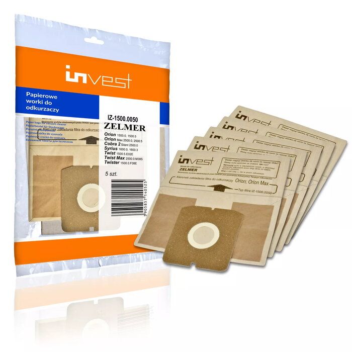 Teine toode Invest  Eco Paper Vacuum Cleaner bags ZELMER 1500.0050 / Cobra II Silent 2500.0EH (5pcs.)