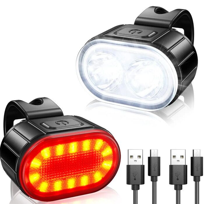 LED Фонарик Elight  LED Bicycle Light Set USB Rechargeable Headlight & Taillight Black