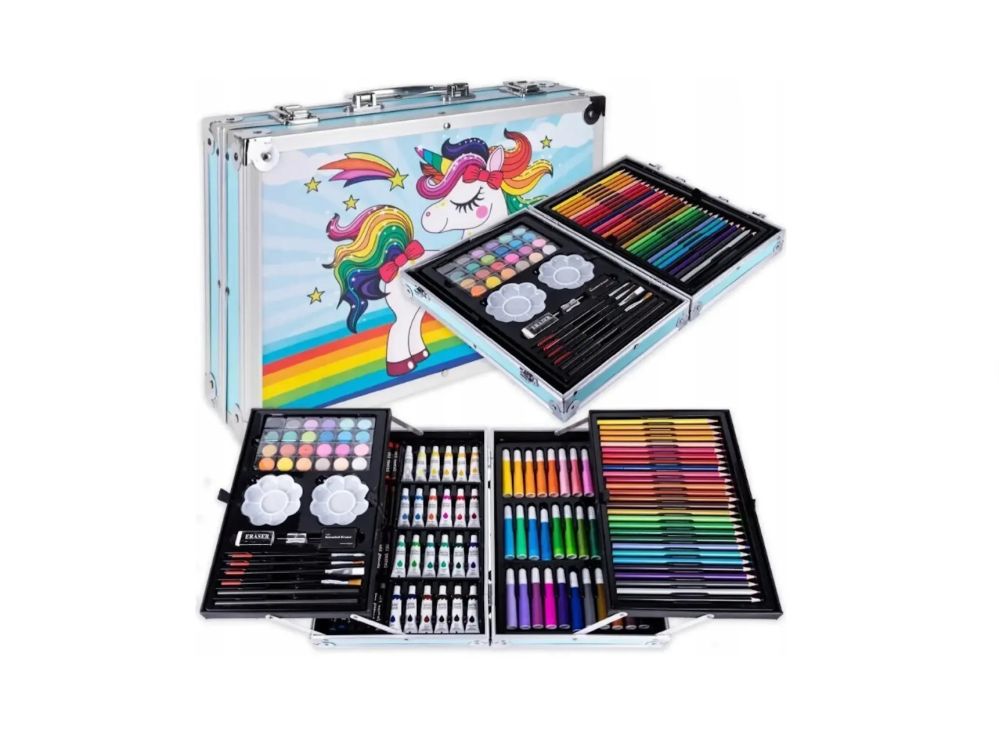 Mänguasjad iLike  Stationery Art Set for Kids 145pcs Creative Drawing Kit Blue Case Kiddyz KIDD-ART-145B-BL