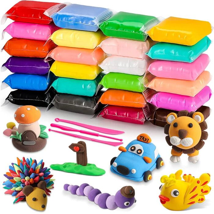 Mänguasjad Kiddyz  24pcs Modelling Clay Set Soft Air-Dry & Non-Toxic Creative DIY Toy Multicolor