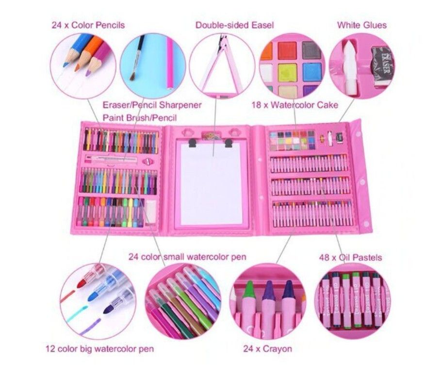 Mänguasjad Kiddyz  Stationery Set 208 pcs Kids Art Kit Drawing & Painting Supplies Pink