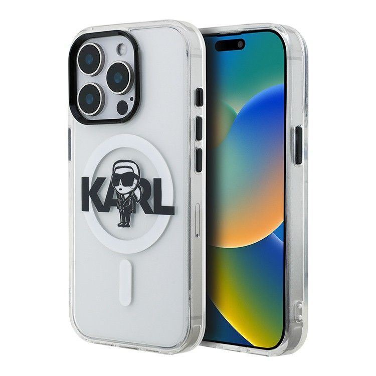 Tagakaaned Karl Lagerfeld Apple iPhone 15 Pro Max Silicone case with Magsafe IML KL Sketch Logo Transparent