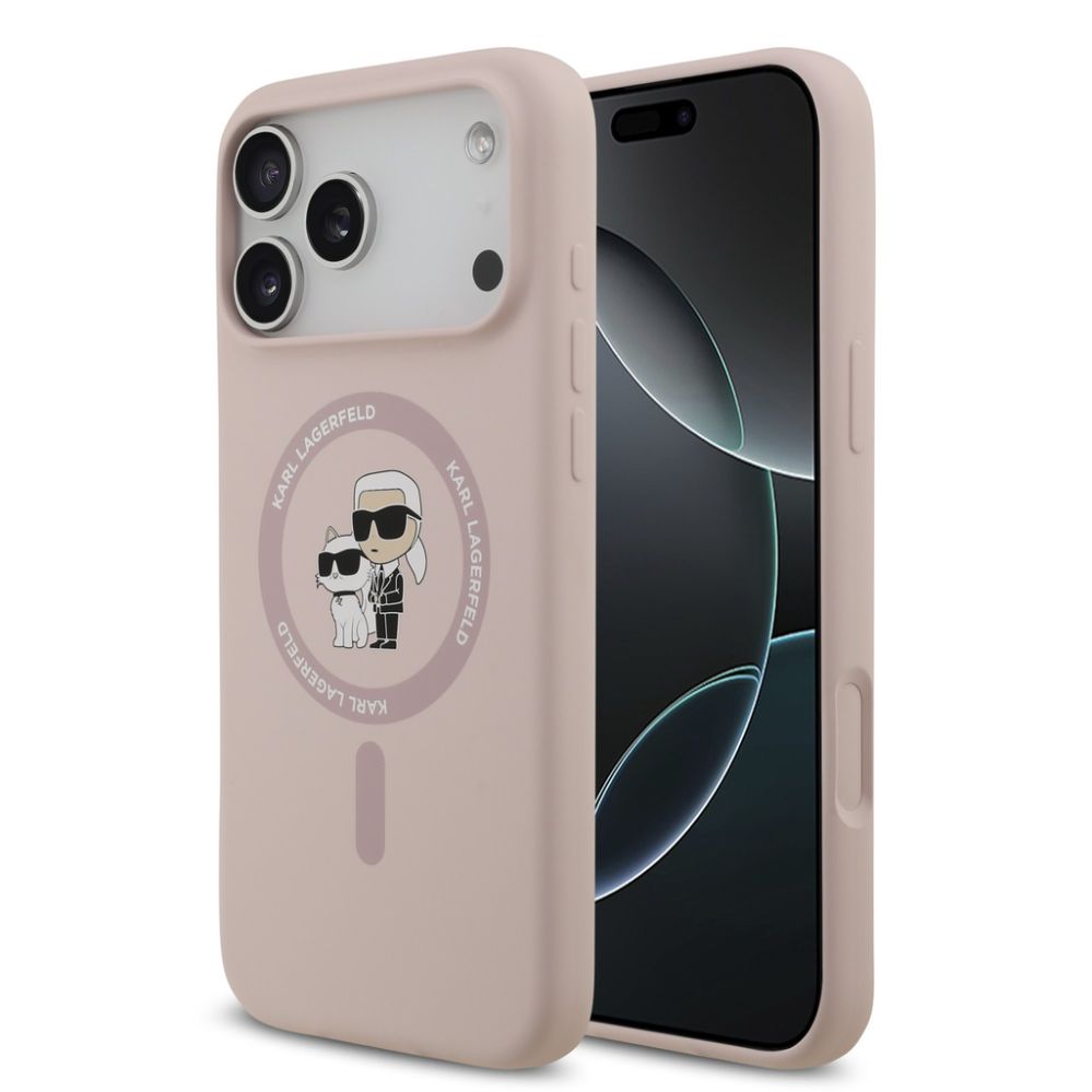 Tagakaaned Karl Lagerfeld Apple iPhone 17 Pro Max Liquid Silicone Karl and Choupette MagSafe Case Pink