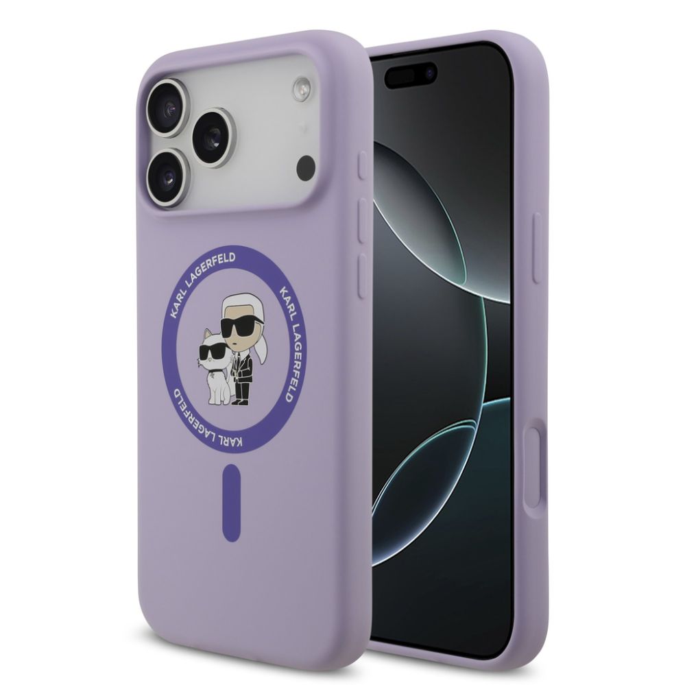 Tagakaaned Karl Lagerfeld Apple iPhone 17 Pro Max Liquid Silicone Karl and Choupette MagSafe Case Purple