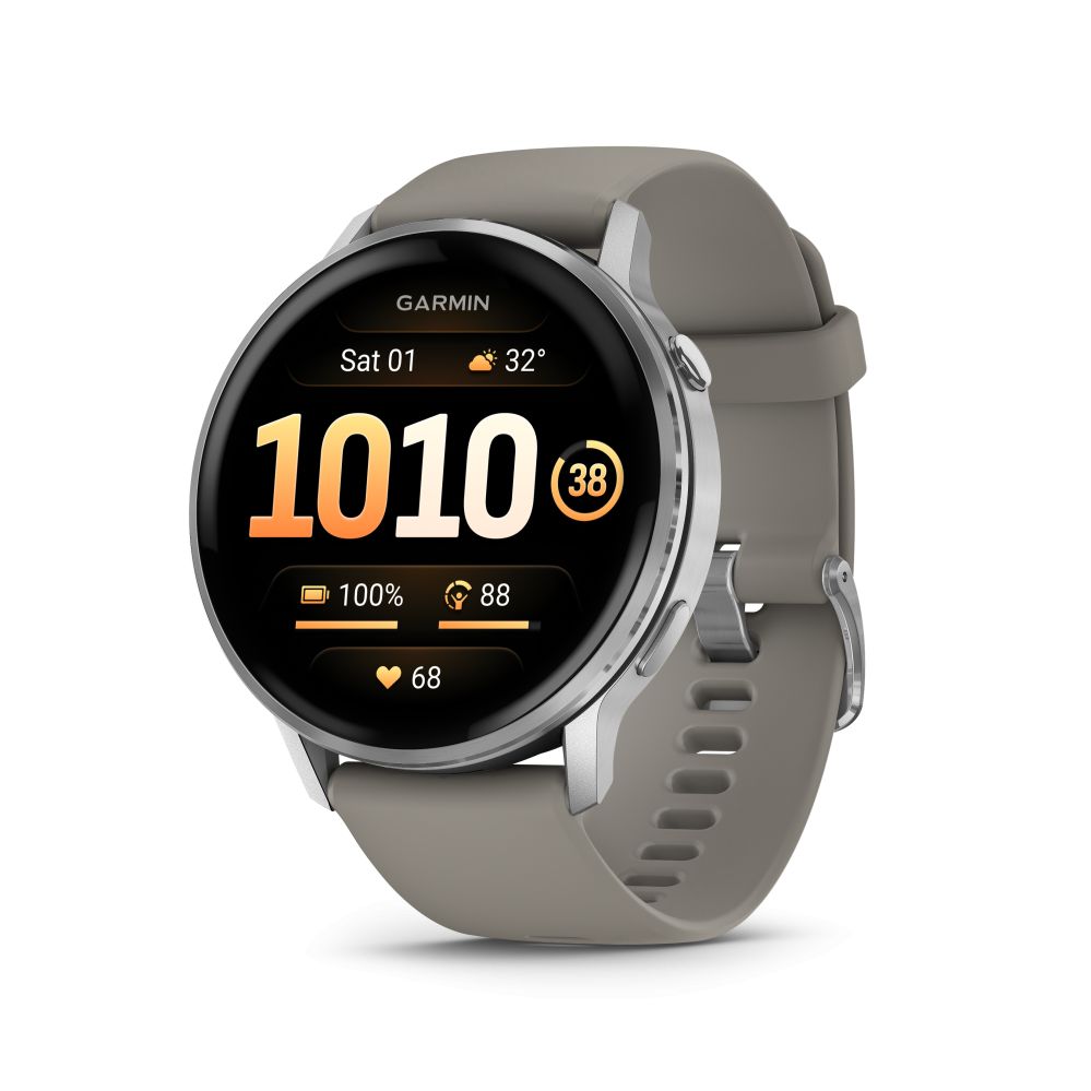Nutikell Garmin  Venu 4 - 45mm, Silver with Silver Gray Silicone Band sports watch