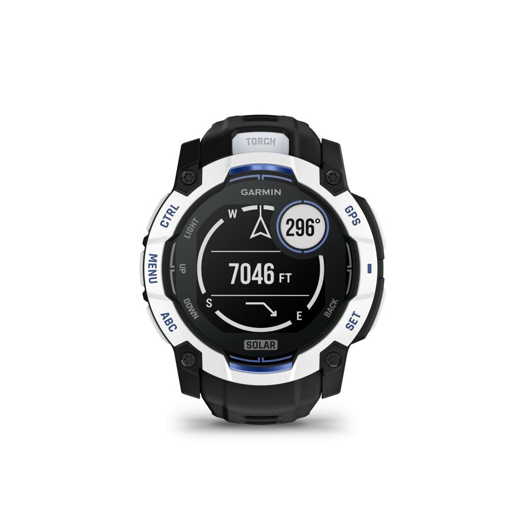 Smart watches Garmin  Instinct 3 – 45 mm, Supernova Edition, Solar, Whitestone / Bolt blue sports watch