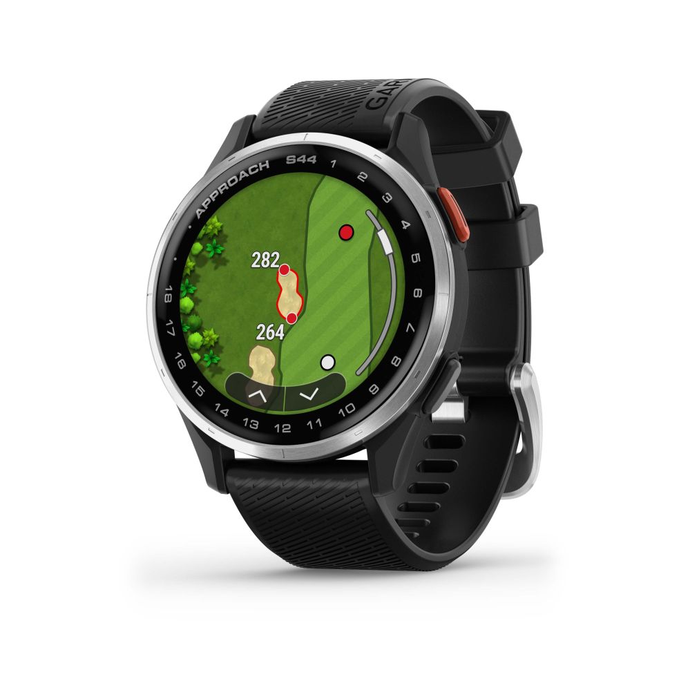 Nutikell Garmin  Approach S44 Silver Aluminium Bezel with Black Silicone Band
