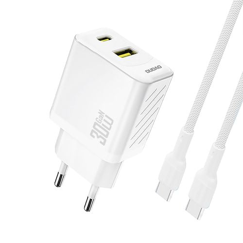 Dudao Adapter Dudao A27TCEU PD 30W GaN USB-A USB-C Wall Charger with USB-C Cable White