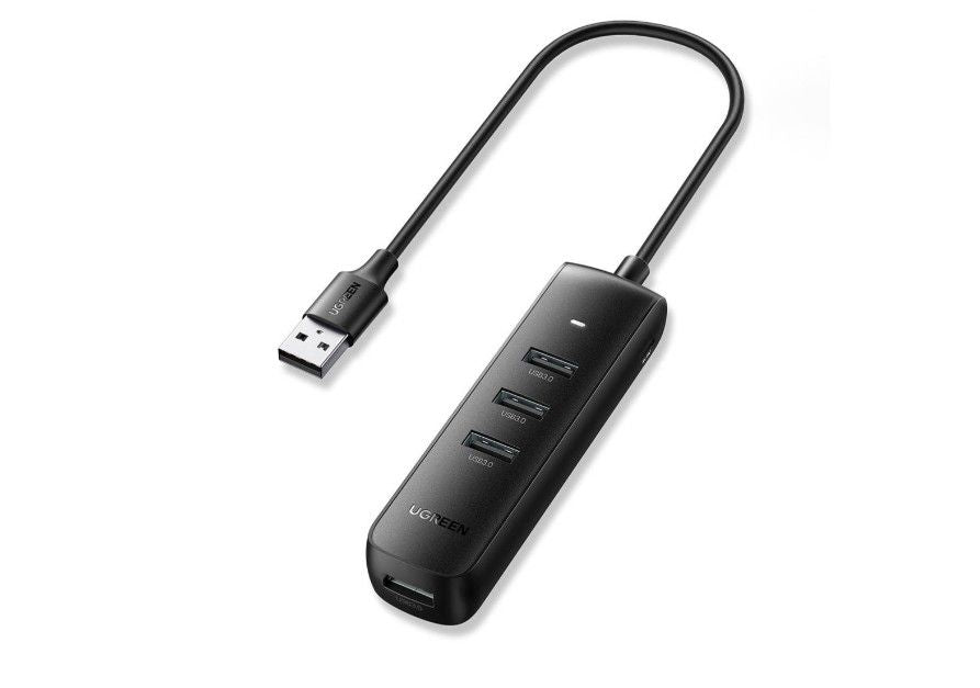 Üleminek Ugreen  4-in-1 USB HUB - 4x USB Type A 3.0 PD DC 12V 0.25m black (CM416 10915) Black