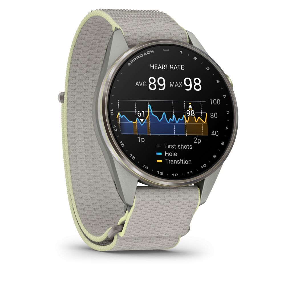 Nutikell Garmin  Approach S72 47mm Silver/Citron Ti Bezel with Fog Grey/Citron ComfortFit Fabric Band