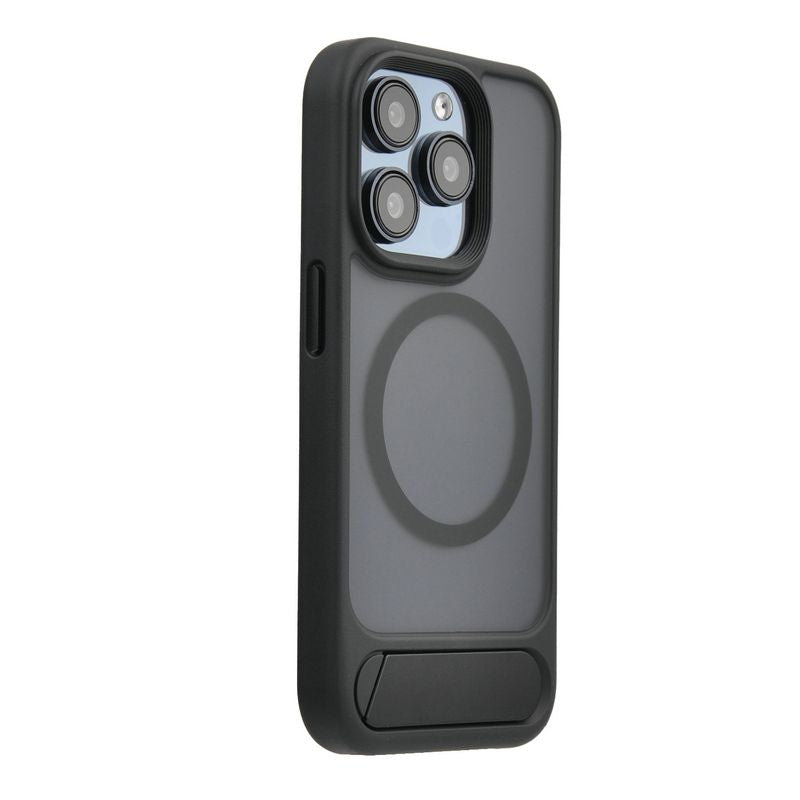 Back panel cover Evelatus Apple iPhone 15 Rubber Coated MagSafe With Stand Case Black