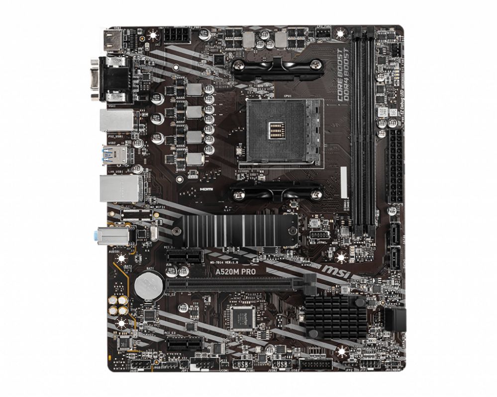 Материнская плата для процессоров Intel MSI  A520M PRO Processor family AMD, Processor socket AM4, DDR4, Memory slots 2, Chipset AMD A, Micro ATX