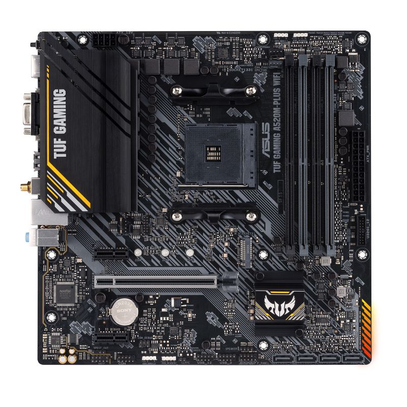 Материнская плата для процессоров Intel Asus  TUF GAMING A520M-PLUS Processor family  AMD, Processor socket AM4, DDR4, Memory slots 4, Supported hard disk drive interfaces 	SATA, M.2, Number of SATA connectors 4, Chipset  AMD A520, Micro ATX