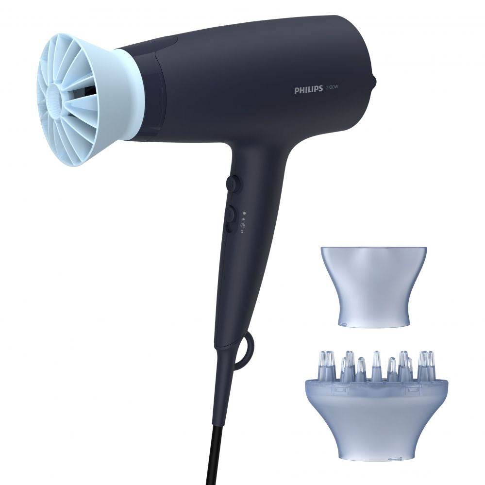 Health care Philips  Hair Dryer BHD360/20 2100 W, Number of temperature settings 6, Ionic function, Diffuser nozzle, Black/Blue