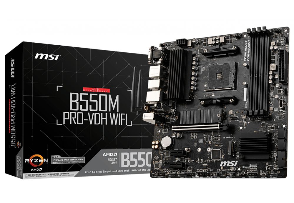 Intel protsessori emaplaat MSI  B550M PRO-VDH WIFI Processor family AMD, Processor socket AM4, DDR4, Memory slots 4, Chipset AMD B, Micro ATX