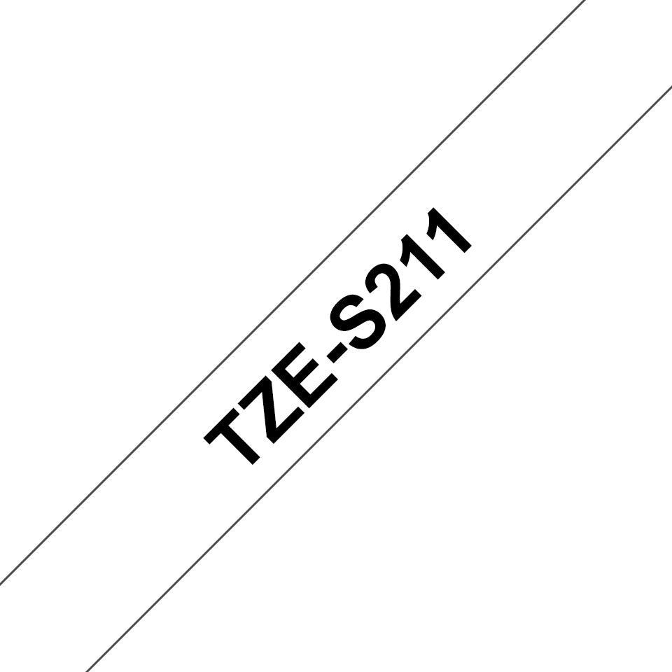 Tarvikud ja tarvikud Brother  TZe-S211 Strong Adhesive Laminated Tape Black on White, TZe, 8 m, 6 mm