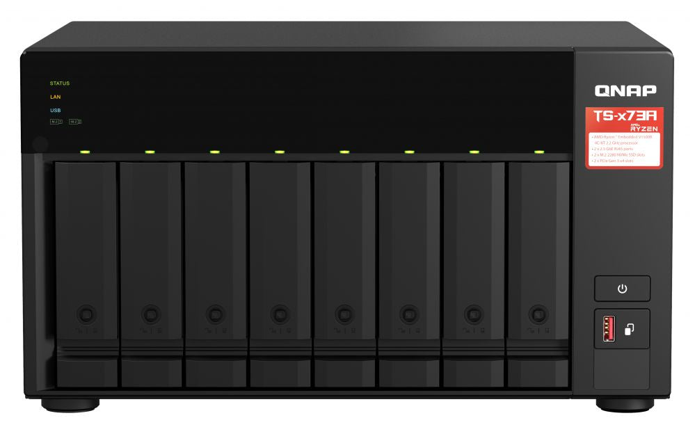 Mälupulk QNAP  8-Bay QTS and QuTS hero NAS TS-873A-8G Up to 8 HDD/SSD Hot-Swap, Ryzen V1500B Quad-Core, Processor frequency 2.2 GHz, 8 GB, DDR4, 2x2.5GbE, 3xUSB Type-A 3.2 Gen 2, 1xUSB Type-C 3.2 Gen 1, 2xPCIe, 2xM.2 2280 PCIe Gen3 x1