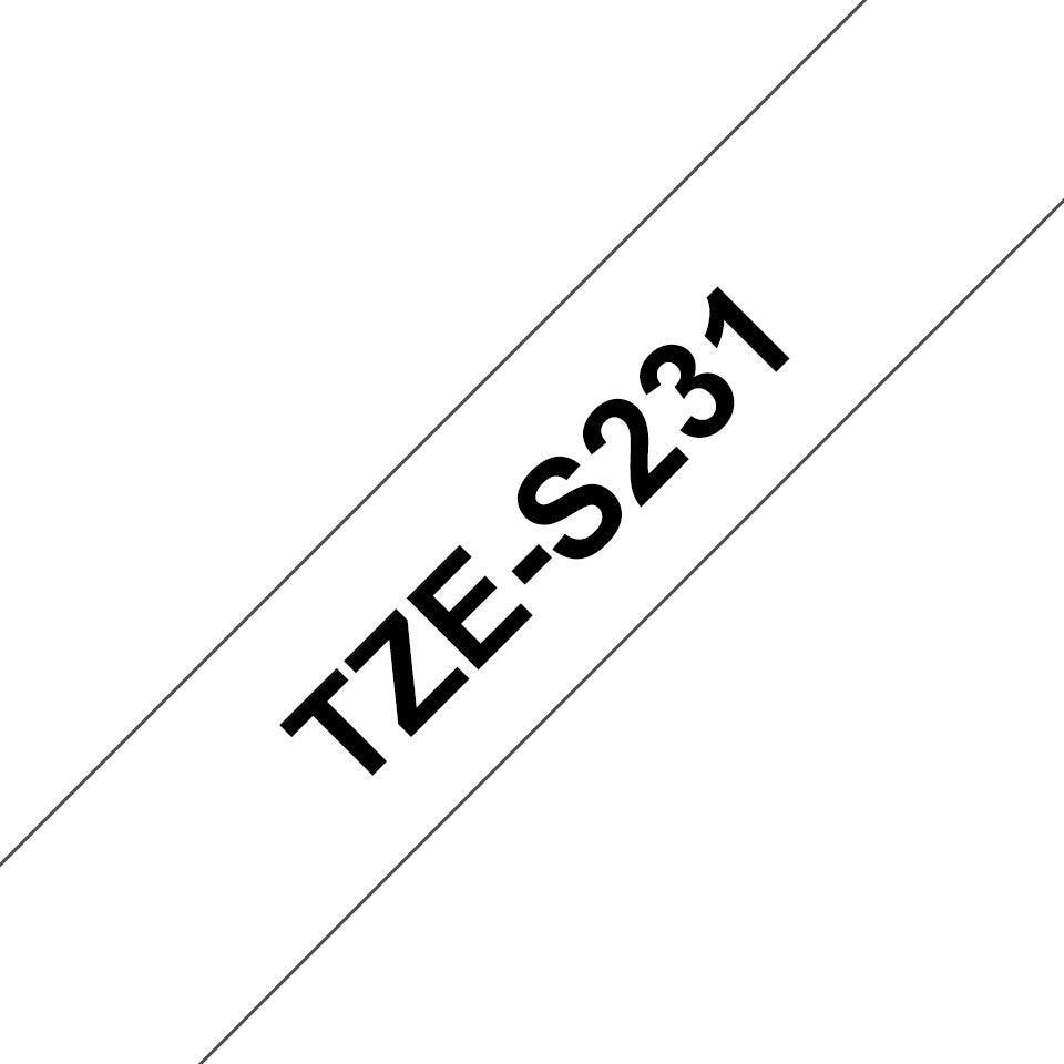 Аксессуары и расходные материалы Brother  TZ-S231 Strong Adhesive Laminated Tape Black on White, TZe, 1.2 cm, 8 m