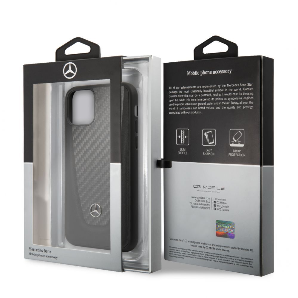 Tagakaaned Mercedes-Benz Apple iPhone 11 Pro Hard Case Leather Carbon Fiber Black