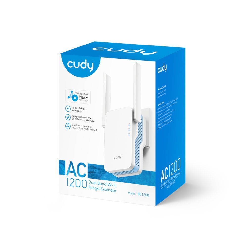 Ruuterid Cudy  RE1200 MeshFlex AC1200 WiFi Mesh Repeater Dual Band AP Mode WPS Signal Light Cudy App White