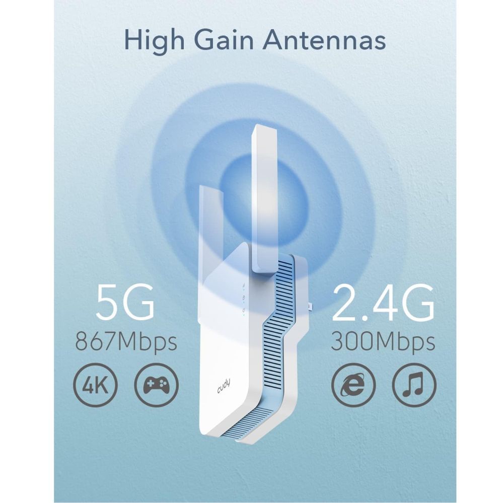 Ruuterid Cudy  RE1200 MeshFlex AC1200 WiFi Mesh Repeater Dual Band AP Mode WPS Signal Light Cudy App White
