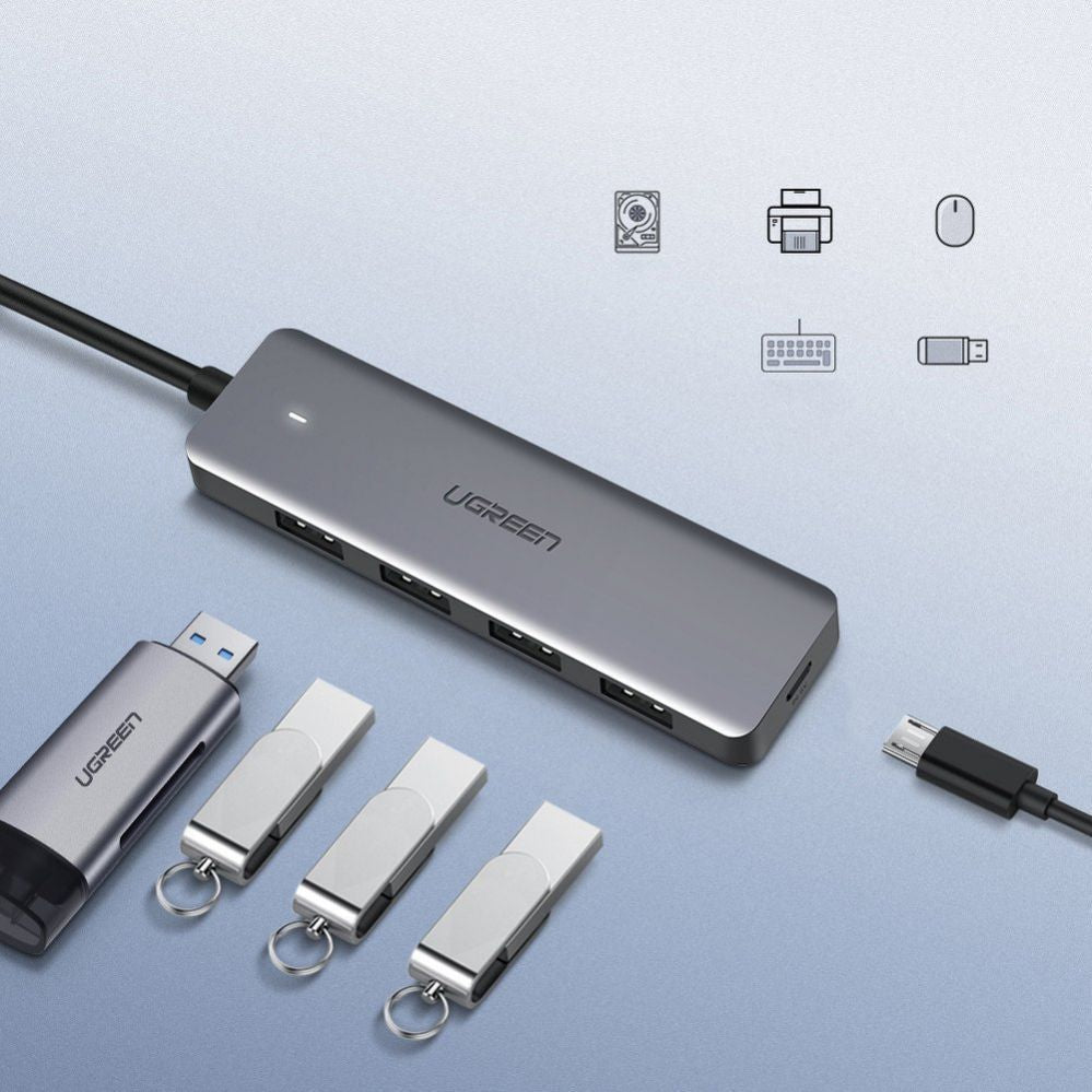 Kaabel Ugreen  Ugreen USB HUB - 4x USB 3.2 Gen 1 with micro USB power port gray (CM219 50985)