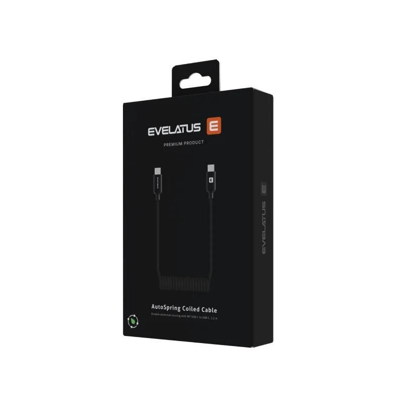 Cable Evelatus  AutoSpring Coiled Cable USB C to  USB C connector 1.2M Black