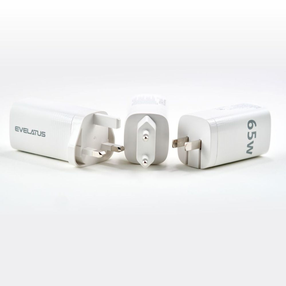 Adapter Evelatus  65W Max Fast Charger UK USB-C1/USB-C1/USB-A White
