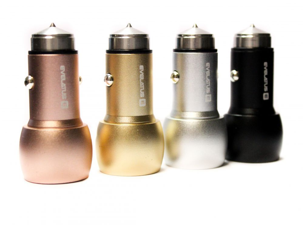 Auto charger Evelatus Universal Car Charger ECC01 PINK 2USB port 3.1A with stainless steel escape tool Pink