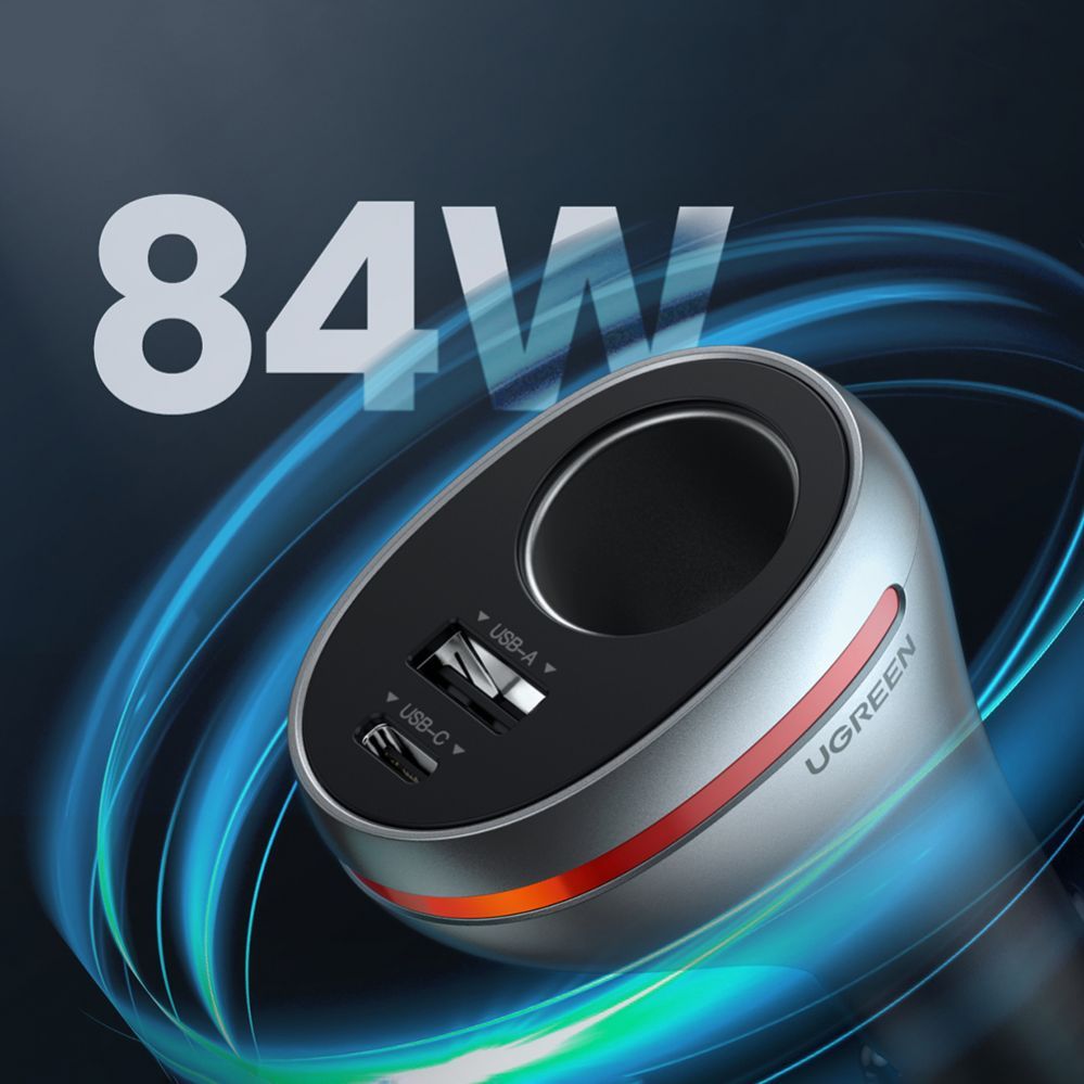 Авто зарядка Ugreen  USB Type C / USB QC PD 24W car charger with 12V cigarette lighter socket silver (CD204)