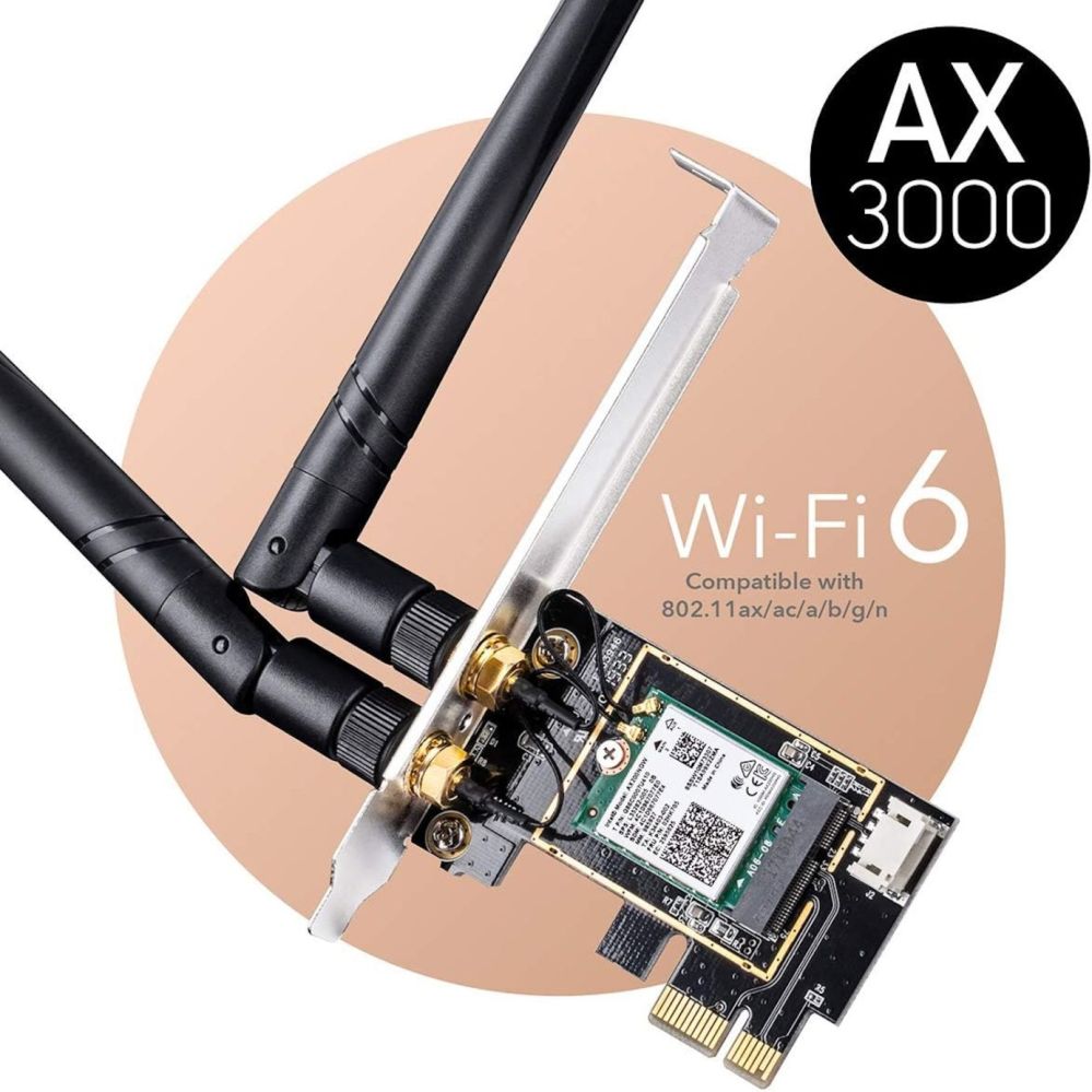Routers Cudy  WE3000 AirMax AX3000 WiFi 6 Bluetooth 5.0 PCIe Adapter Intel AX200 Dual Band 2 Antennas Black