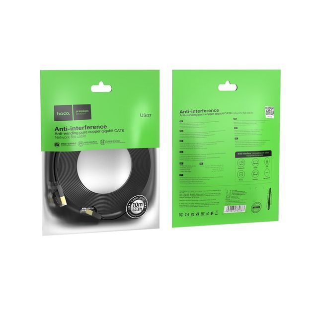 Cable Hoco  US07 General pure copper flat network cable(L=10M) Black