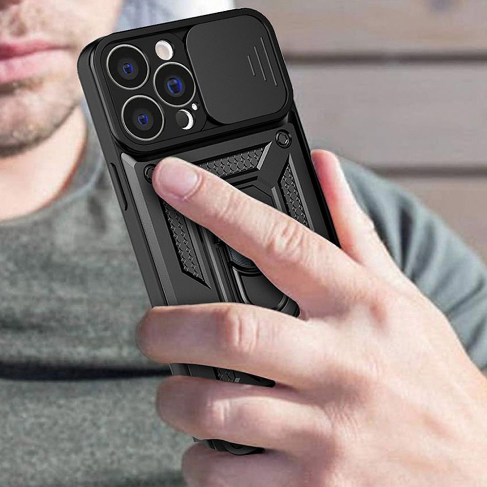 Back panel cover Hurtel - Hybrid Armor Camshield case for Huawei nova Y90 armored case with camera cover black