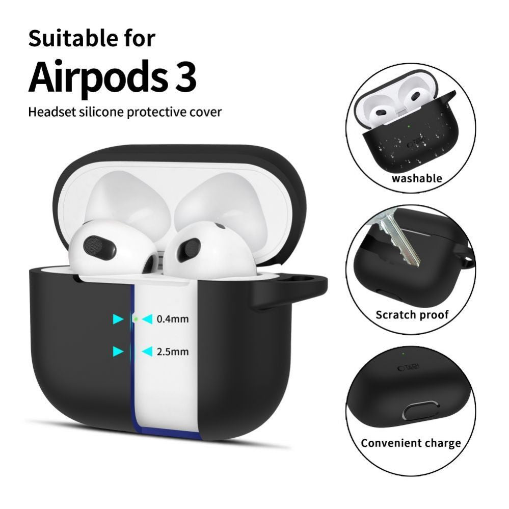 Headphone case Tech-Protect Apple AirPods 3 Silicone Hook Case Black
