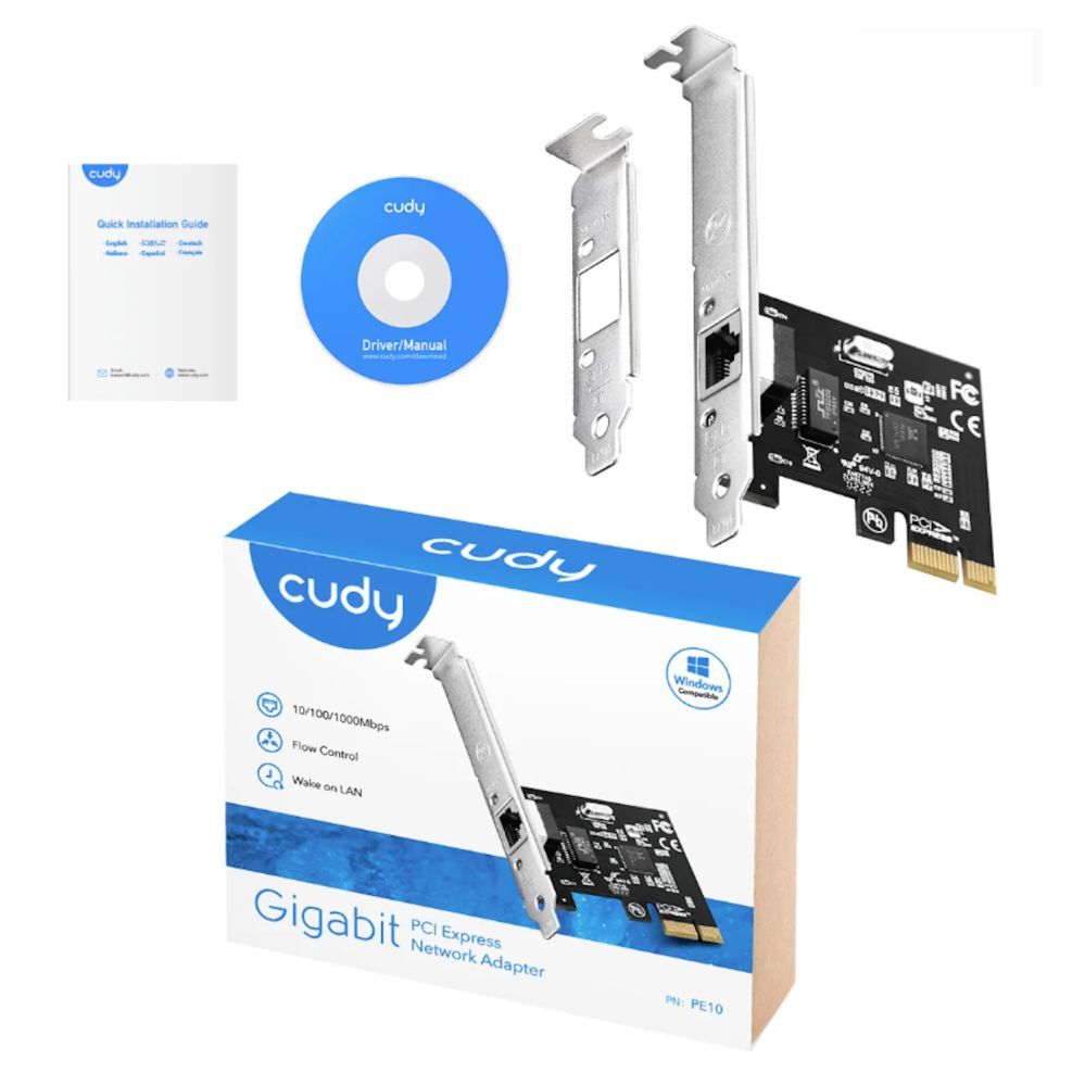 Võrgulülitid Cudy  PE10 NetPro Gigabit Ethernet PCIe Adapter Realtek Chipset Auto MDI MDIX Black