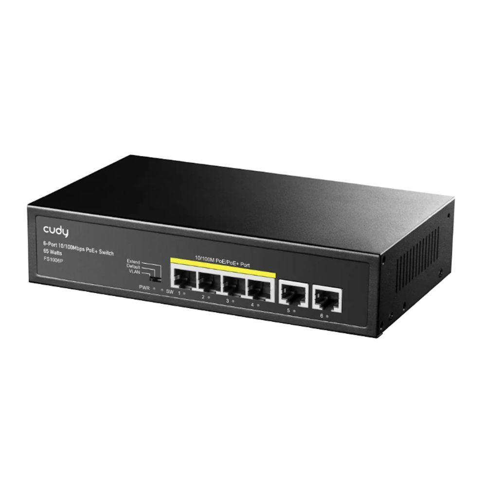 Роутер Cudy  FS1006P NetPower 6-Port 100M PoE+ Switch 4×30W PoE CCTV Mode 250m Watchdog Steel Black