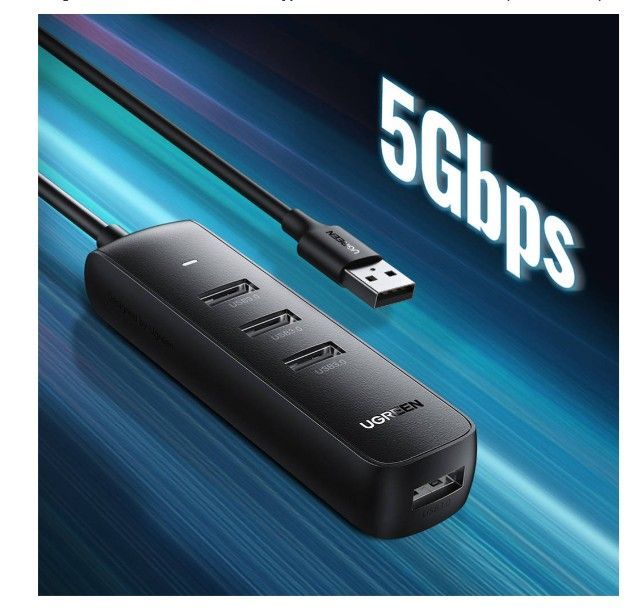Üleminek Ugreen  4-in-1 USB HUB - 4x USB Type A 3.0 PD DC 12V 0.25m black (CM416 10915) Black