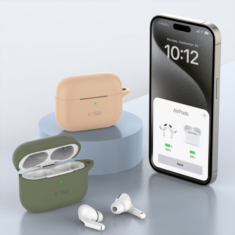 Headphone case Tech-Protect Apple AirPods Pro 1 / 2 Silicone Hook Case Green