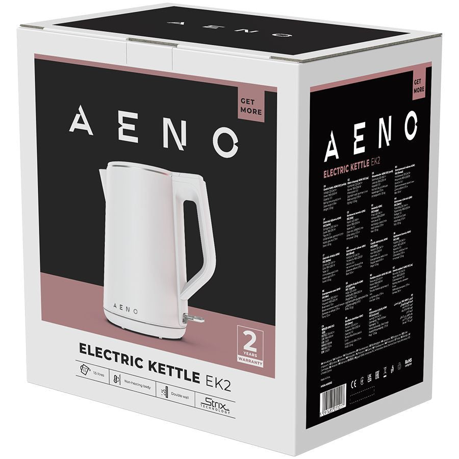 Teapot AENO  AENO Electric Kettle EK2: 1850-2200W, 1.5L, Strix, Double-walls, Non-heating body, Auto Power Off, Dry tank Protection