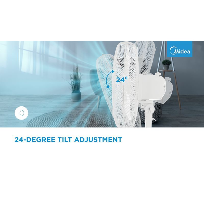 Other small household appliances Midea  Stand fan, 40cm, 40W,  3 speeds, mechanical, noise level: 55-65 dB, Oscillation  80°, Tilting +16° -8°, Adjustable height 120cm,