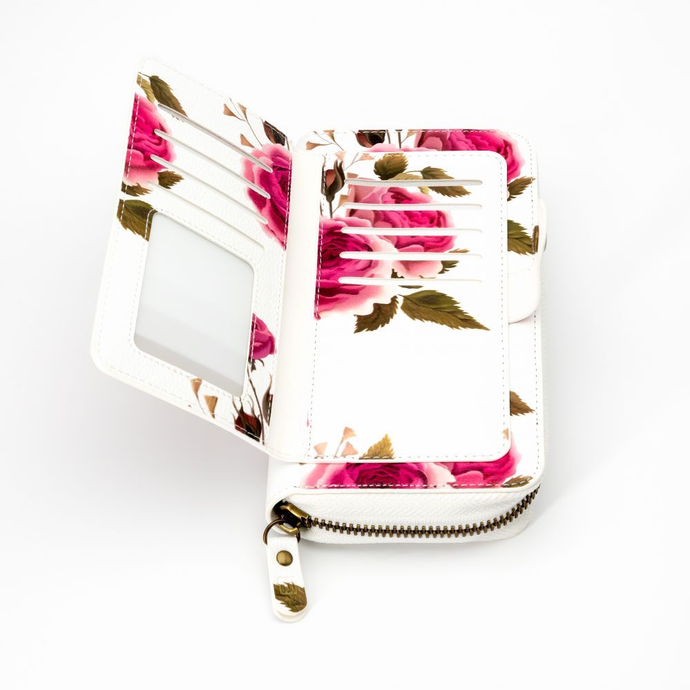 Universaal mobiiltasku Evelatus Universal Wallet Zipper Design Flower White