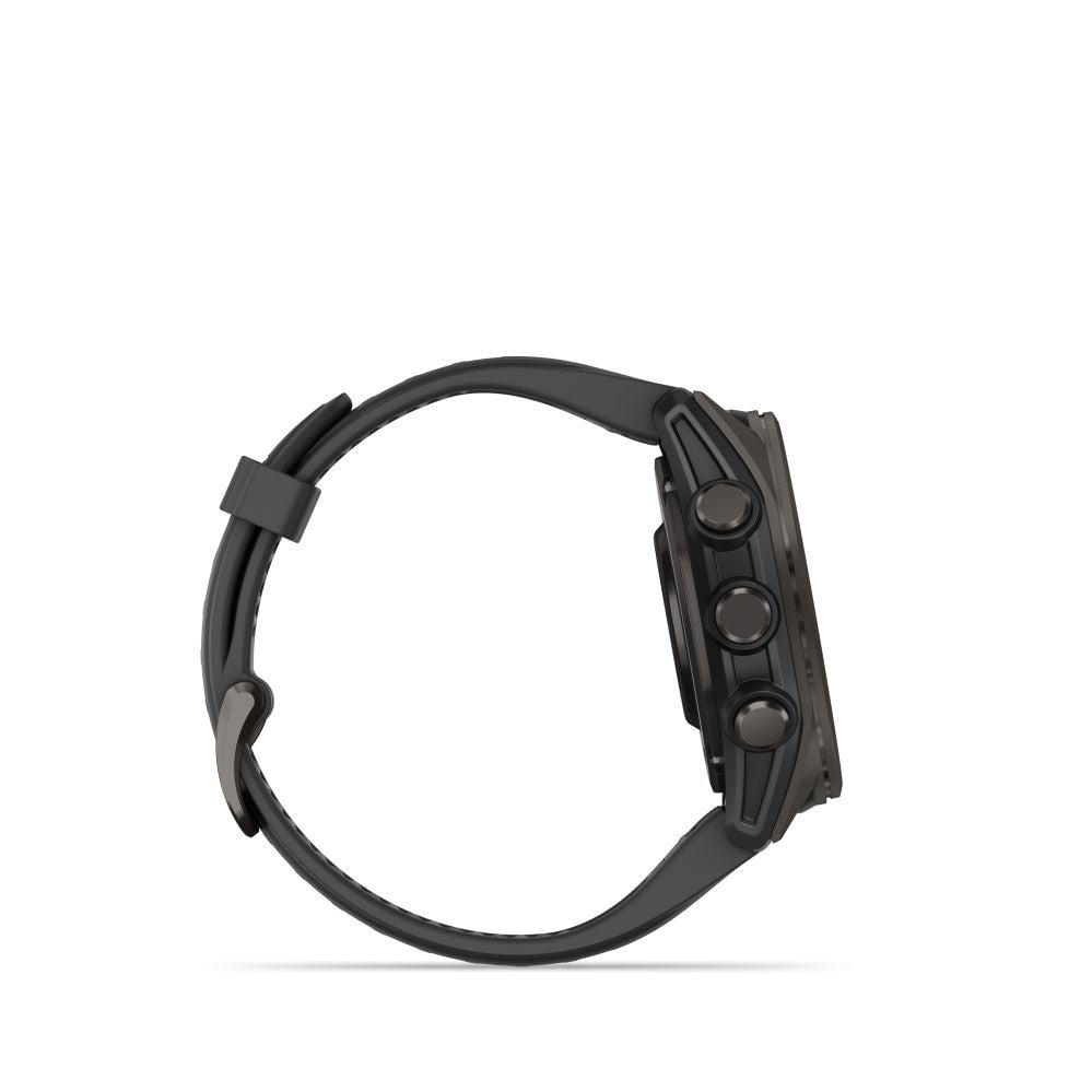 Nutikell Garmin  Fenix 8 – 43 mm, AMOLED Sapphire, Carbon grey DLC titanium with Black/pebble grey silicone band/ 010-02903-21