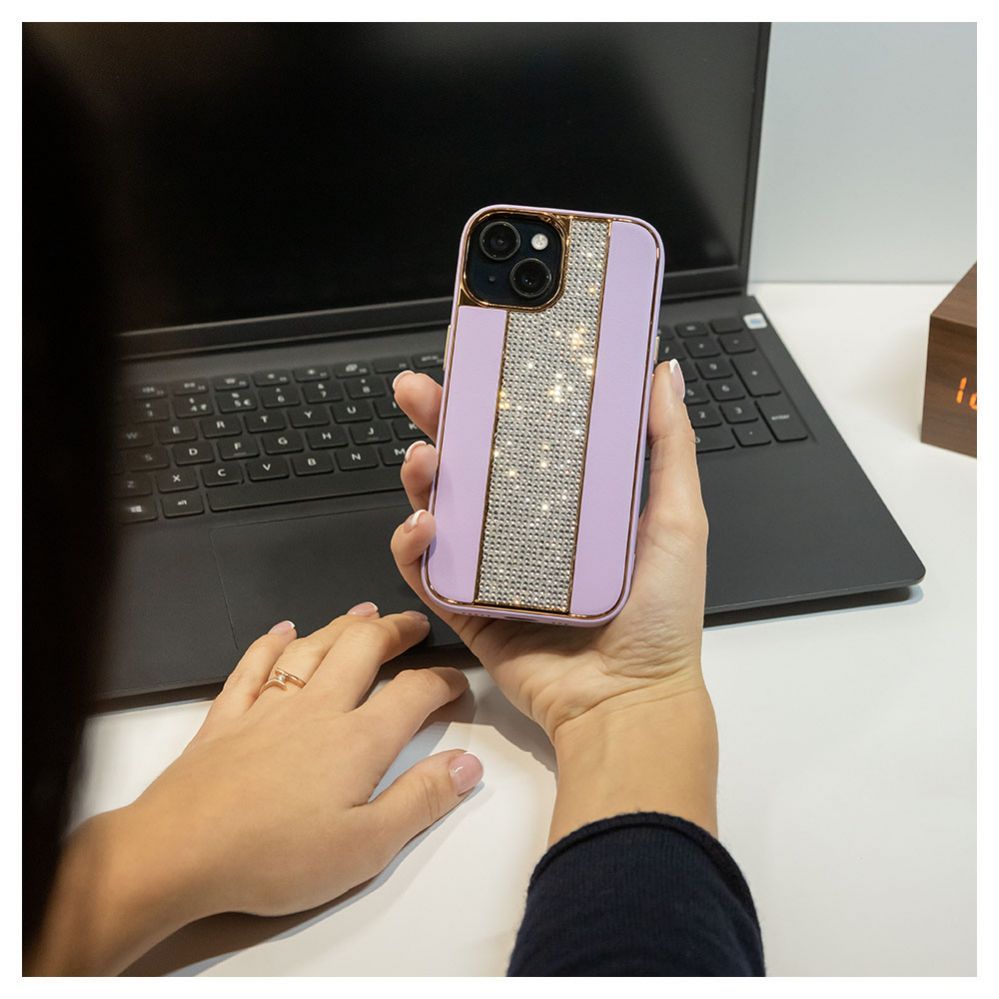 Tagakaaned iLike Apple iPhone 15 Diamonds and Leather Case Pink Sand