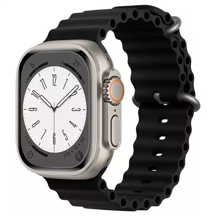 Rihm iWear  S1 Grooved Soft Silicone 20mm strap for Apple Watch 49mm / 45mm / 44mm / 42mm Black