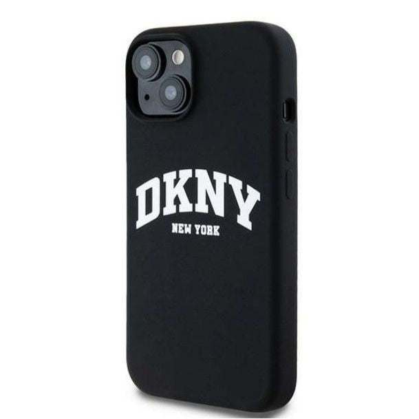 Чехол на заднюю панель DKNY Apple iPhone 15 hardcase Liquid Silicone White Printed Logo MagSafe Black