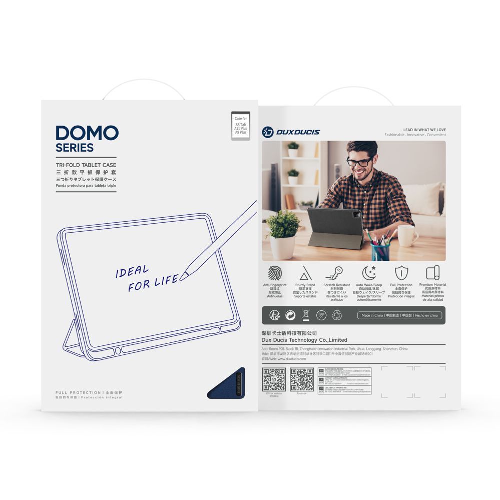 Kaaned Dux Ducis  Galaxy Tab A9 Plus / Tab A11 Plus Domo Series Tri-fold Stand PU Leather Tablet Cover Blue