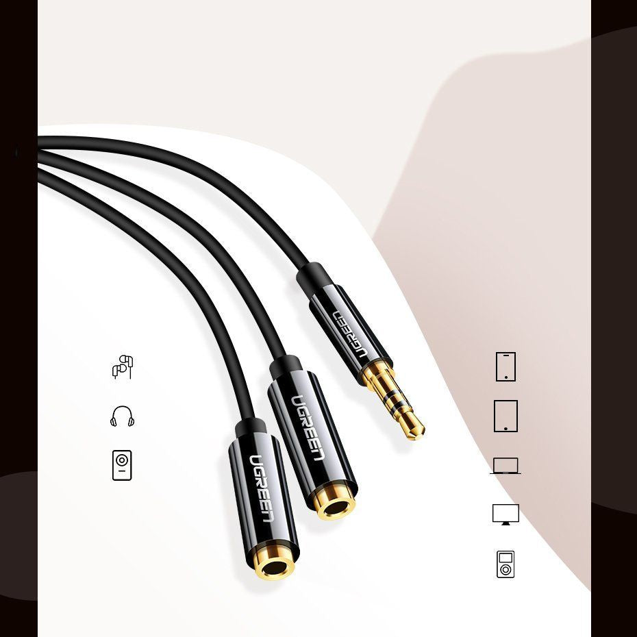 Kaabel Ugreen  cable 3.5 mm headphone splitter mini jack AUX 25cm black (20816) Black