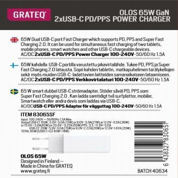 Converter GRATEQ  OLOS WALL CHARGER PD/PPS 2XUSB-C GAN 65W
