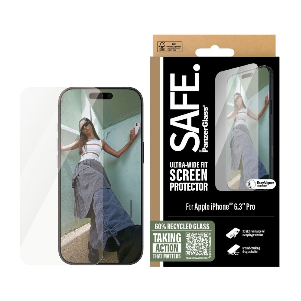 Tagakaaned PanzerGlass  SAFE by  Screen Protector iPhone 16 Pro| Ultra-Wide Fit |