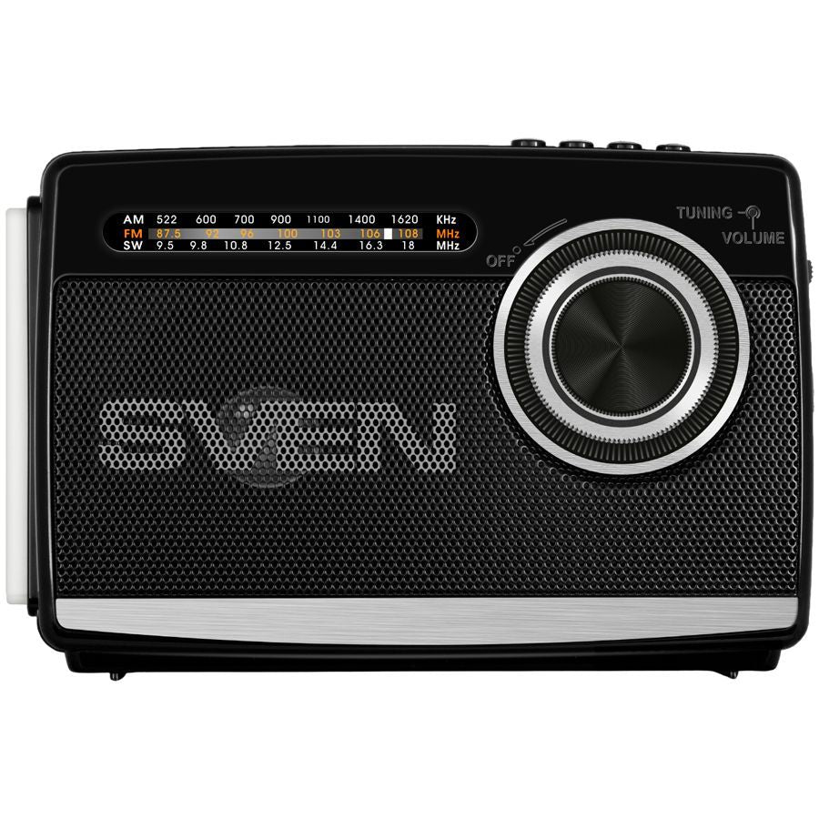 Record players Sven  Speaker SVEN SRP-155, black (3W, Bluetooth, FM/AM/SW, USB, microSD, flashlight, battery)